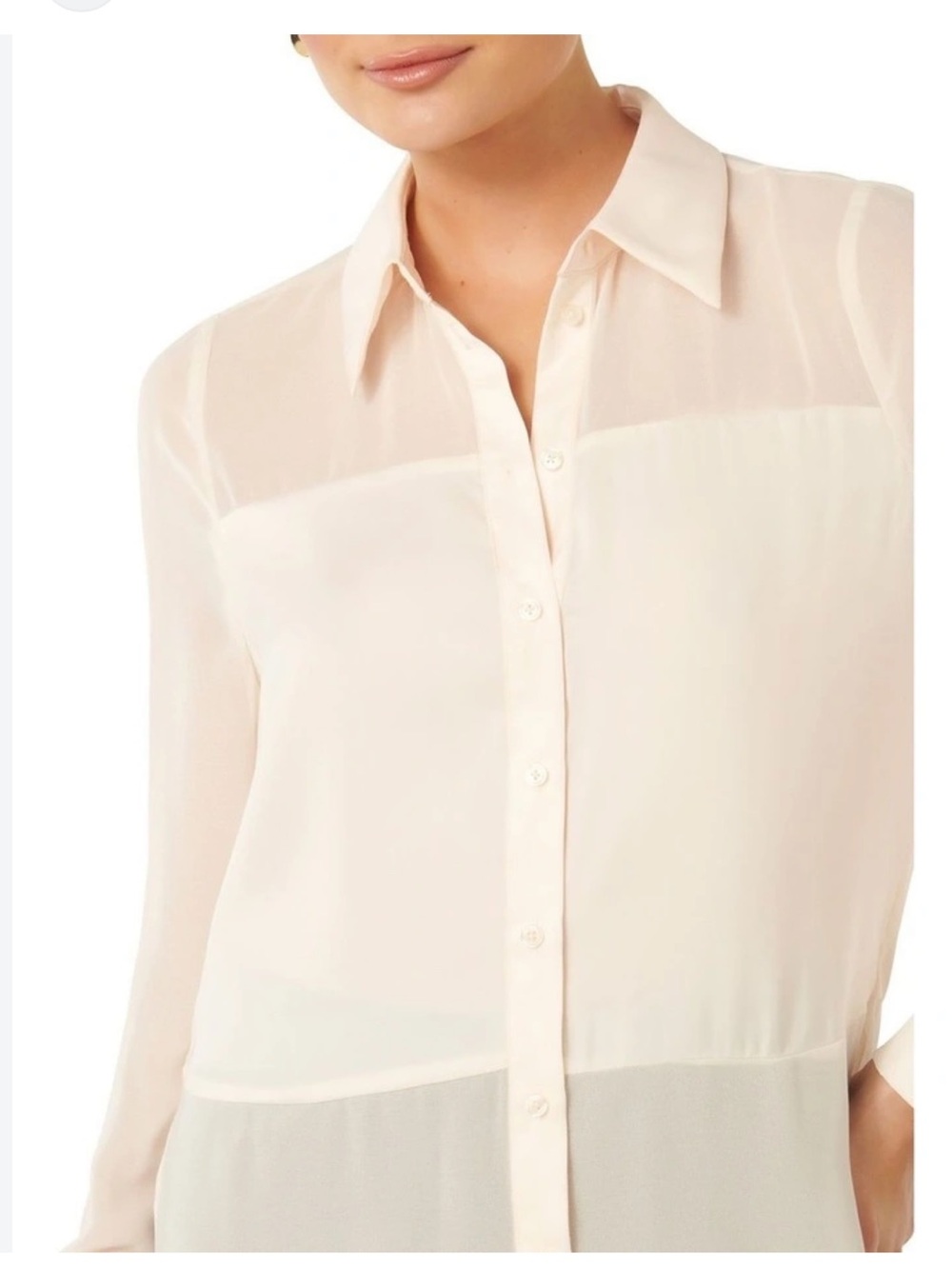 Zara Semi Sheer Button-Down Blouse in Rich Cream